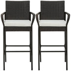 Gymax Set of 2 Wicker Bar Stools Set Outdoor High Back Bar Counter Chairs w/ Cushions
