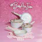 Paris Hilton 10-Piece Ceramic Nonstick Cast Aluminum Cookware Set, Clean Ceramic? Coating, Faceted Pink Design