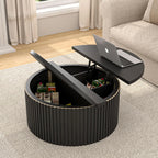 Oubayajia Round Coffee Table with Storage, Wood Lift Top Coffee Table, Waveform Panel, Natural