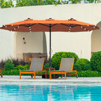 Mondawe 15ft Patio Umbrella Rectangular Outdoor Market Umbrella with Base and LED Lights Beige
