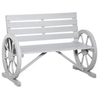 Outsunny Wooden Wagon Wheel Bench Rustic Outdoor Patio Furniture, 2-Person Seat Bench with Backrest Carbonized