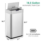 LAZY BUDDY 60 Liter / 16 Gallon Stainless Steel Motion Sensor Trash Can for Kitchen, Bathroom, Rectangular