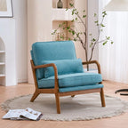 Accent Chairs, Single Linen Lounge Reading Armchair with Solid Wood Frame, Mid Century Modern Easy Assembly Arm Chairs for Living Room-Beige
