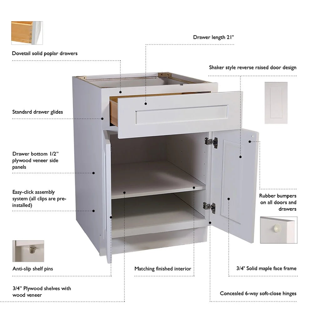 Design House Brookings Ready to Assemble Wood Shaker 2-Door and 2-Drawer Kitchen Base Cabinet (48 x 34.5 x 24), Sherwin Williams? White