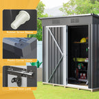 UFORIC 5x3ft Outdoor Storage Shed,Metal Garden Organizer, Lockable Door,Backyard,Garden,Dark Gray