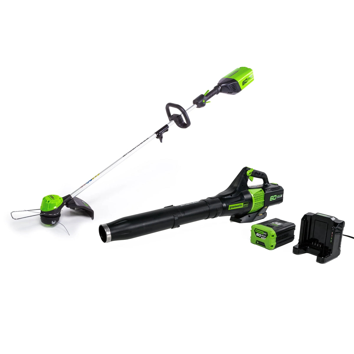 Greenworks 60V Cordless 13" String Trimmer and 125 MPH 450 CFM Leaf Blower Combo Kit, 4Ah Battery & Charger