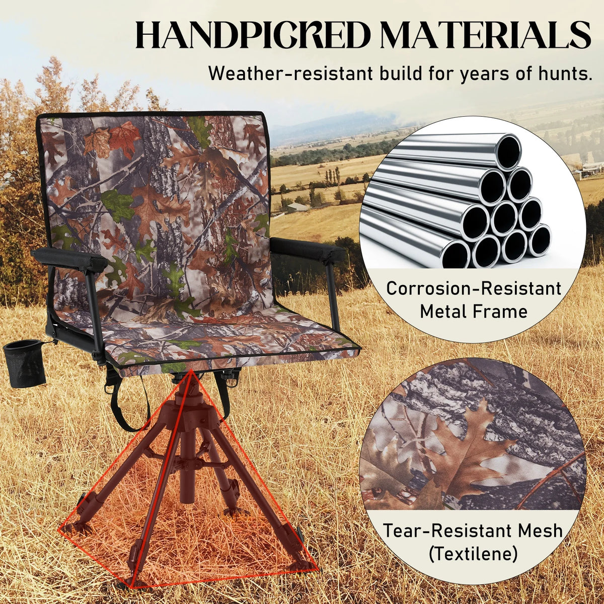 Danrelax 360�� Silent Camo Hunting Blind Chair, Armrests, Side Pouch, Telescopic Legs