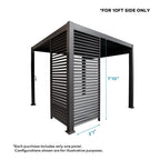 Mirador 10'x10' 111S Outdoor Pergola Accessories-Aluminum Fixed Shutter Wall, Dark Gray