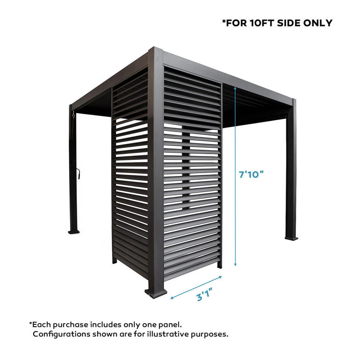 Mirador 10'x10' 111S Outdoor Pergola Accessories-Aluminum Fixed Shutter Wall, Dark Gray