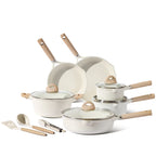 Carote Nonstick Pots and Pans Set, 13 Pieces Kitchen Cookware Sets Compatible for All Stoves, White Granite