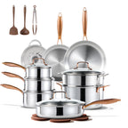 Carote 23-Piece Tri-Ply Stainless Steel Cookware Set with Lids, Nonstick Induction Compatible Pots & Pans Set, Oven Safe