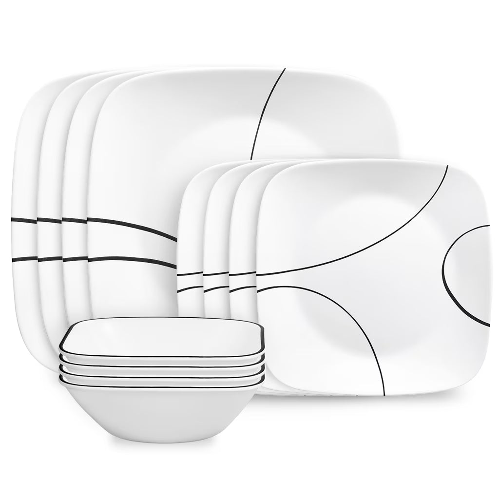Corelle Simple Lines 12-Piece Square Glass Dinnerware Set (Service for 4)