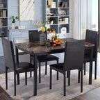 5 Piece Dining Room Table Set, Modern Dining Table Sets with Gray Velvet Upholstered Chairs for 4, Faux Marble Pattern Rectangle Kitchen Table Set for Bar Living Room Breakfast Nook Small Space