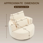 Fumahaus Upholstered Swivel Accent Chair, Oversized Comfy Round Sofa Chair with Two Pillows, Leisure Sofa Chair for Living Room Bedroom, Beige