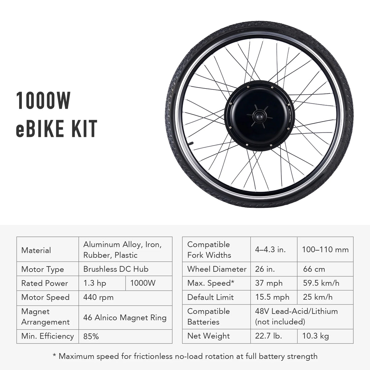 Viribus Electric Bike Conversion Kit 26" Rear Wheel 1000W Hub Motor LCD eBike DIY Set