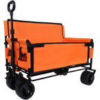 3-in-1 Collapsible Wagon Cart with Bench Seat, 500lbs Convertible Heavy Duty Utility Wagon with Flexible Handle, All-Terrain Folding Grocery Cart with Wheels for Shopping, Camping, Orange