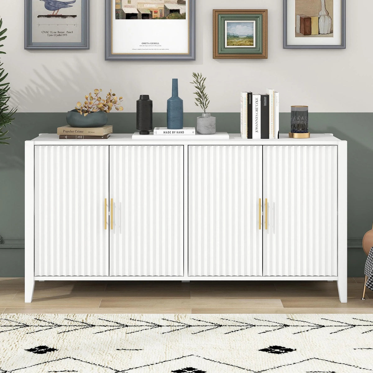 Black Accent Cabinet, Atumon Storage Cabinet Furniture, Modern Buffet Sideboard, Wooden Accent Cabinet with 3 Doors, Accent Storage Cabinet for Entryway Hallway Living Room, 48"L x 17.7"W x 31.9"H
