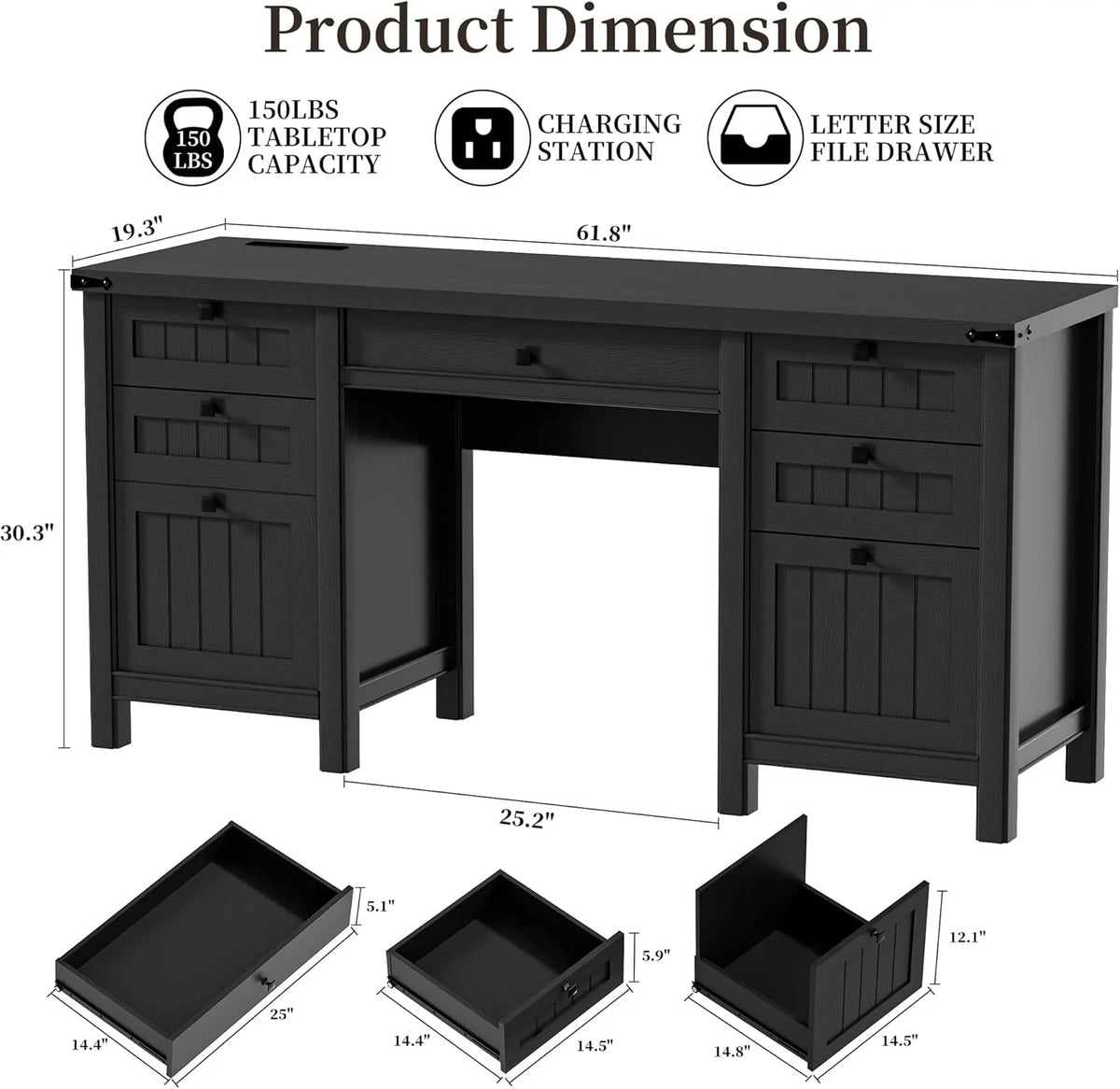 FIAKOA 45"Executive Desk, Modern Farmhouse Computer Desk with Drawers & Cabinet, White Home Office Desk Writing Workspace for Work Study