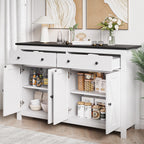 Homfa 55.1'' W Farmhouse Storage Cabinet, 4-Doors 2-Drawers Wood Sideboard with Adjustable Shelves for Kitchen Dining Room, White