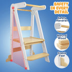 HARPPA Foldable Toddler Kitchen Tower, Standing Tower for Kids Age 1.5-6 Years, White