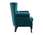 Guyou Mid Century Accent Chair Modern Button Tufted Armchair Wingback Club Chair Velvet Single Sofa Lounge Chair with Pillow for Living Room Bedroom, Teal Blue