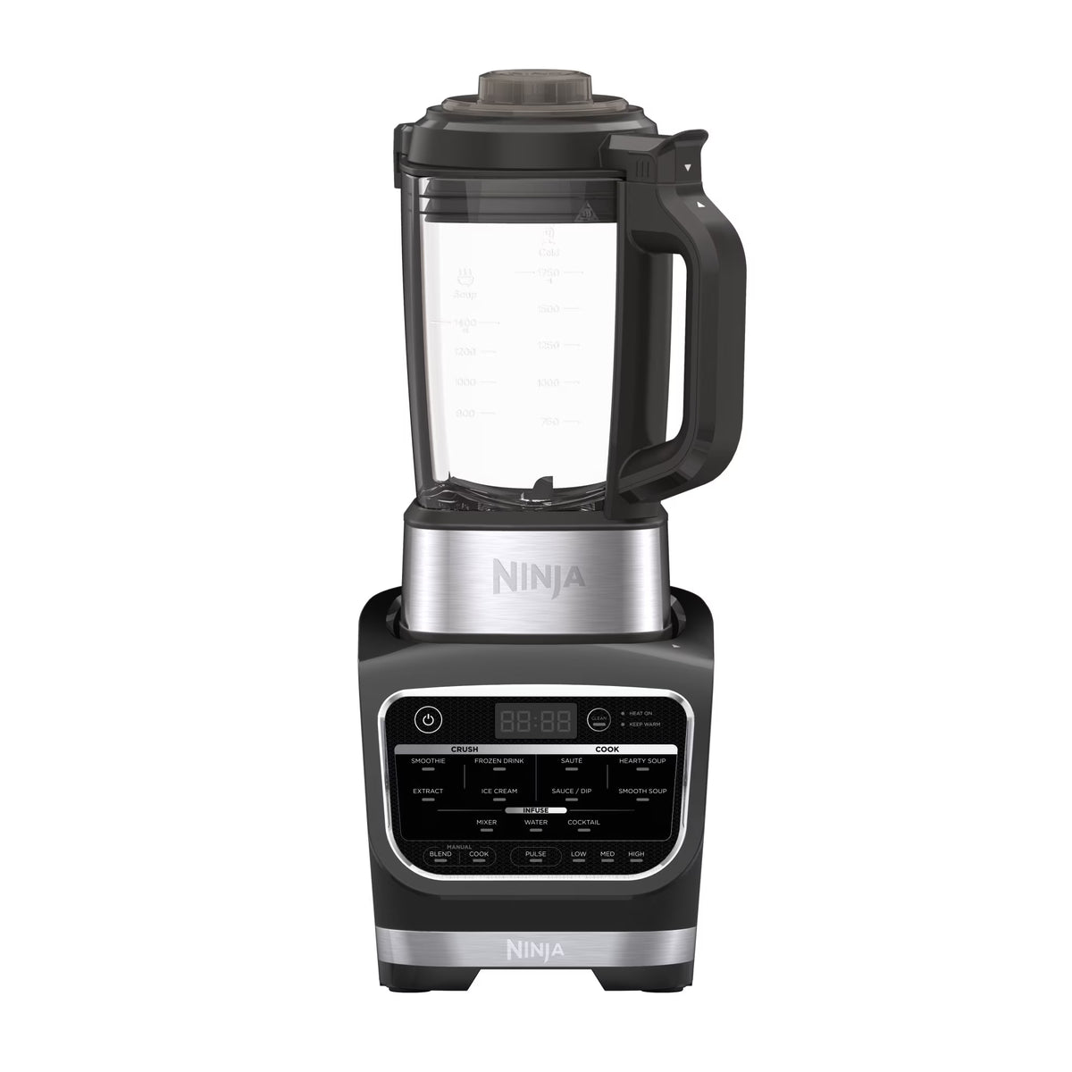 Ninja Foody Cold & Hot Cook Hot Soups, Sauces and Dips Blender with 1400 Peak Watts to Crush Frozen Drinks & Smoothies Nonstick Glass Pitcher (HB152), 64 oz, Black