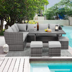 AECOJOY 7 Piece Patio Furniture Set PE Rattan Outdoor Dining Set Sectional Sofa Couch with Table Patio Conversation Set in Gray