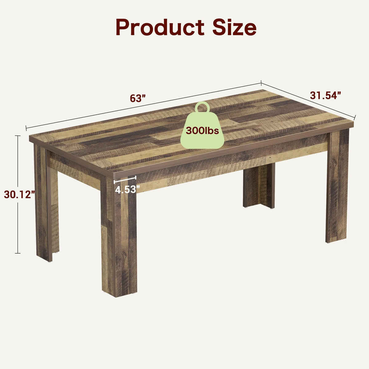 Dining Table for 4-6,63-inch Dining Tables for 4,Farmhouse Kitchen Table with Large Tabletop,Rectangular Dining Room Table,Kitchen Dining Table Dinner Table for Kitchen,Living Room��Only table��