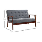 HOMCOM Modern Upholstered 2-Seat Loveseat Sofa with Linen-Touch Fabric and Rubberwood Legs, Grey