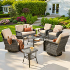 Ovios 5 Pieces Outdoor Patio Furniture Set High Back All Weather Wicker Conversation Set with Swivel Chairs & Coffee Table, Dark Gray