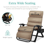 Best Choice Products Oversized Zero Gravity Chair, Folding Recliner w/ Removable Cushion, Side Tray - Fossil Gray