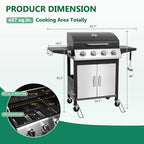 4-Burner Gas Grill with 4 Universal Wheels & Bottle Opener, 40000BTU Outdoor Grill with Side Table for Camping, Black & Sliver