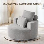 Fumahaus Upholstered Swivel Accent Chair, Oversized Comfy Round Sofa Chair with Two Pillows, Leisure Sofa Chair for Living Room Bedroom, Beige