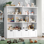 Homfa 7 Cube Toy Storage Organizer, Kids Geometric Bookcase and Bookshelf with 4 Drawers, White