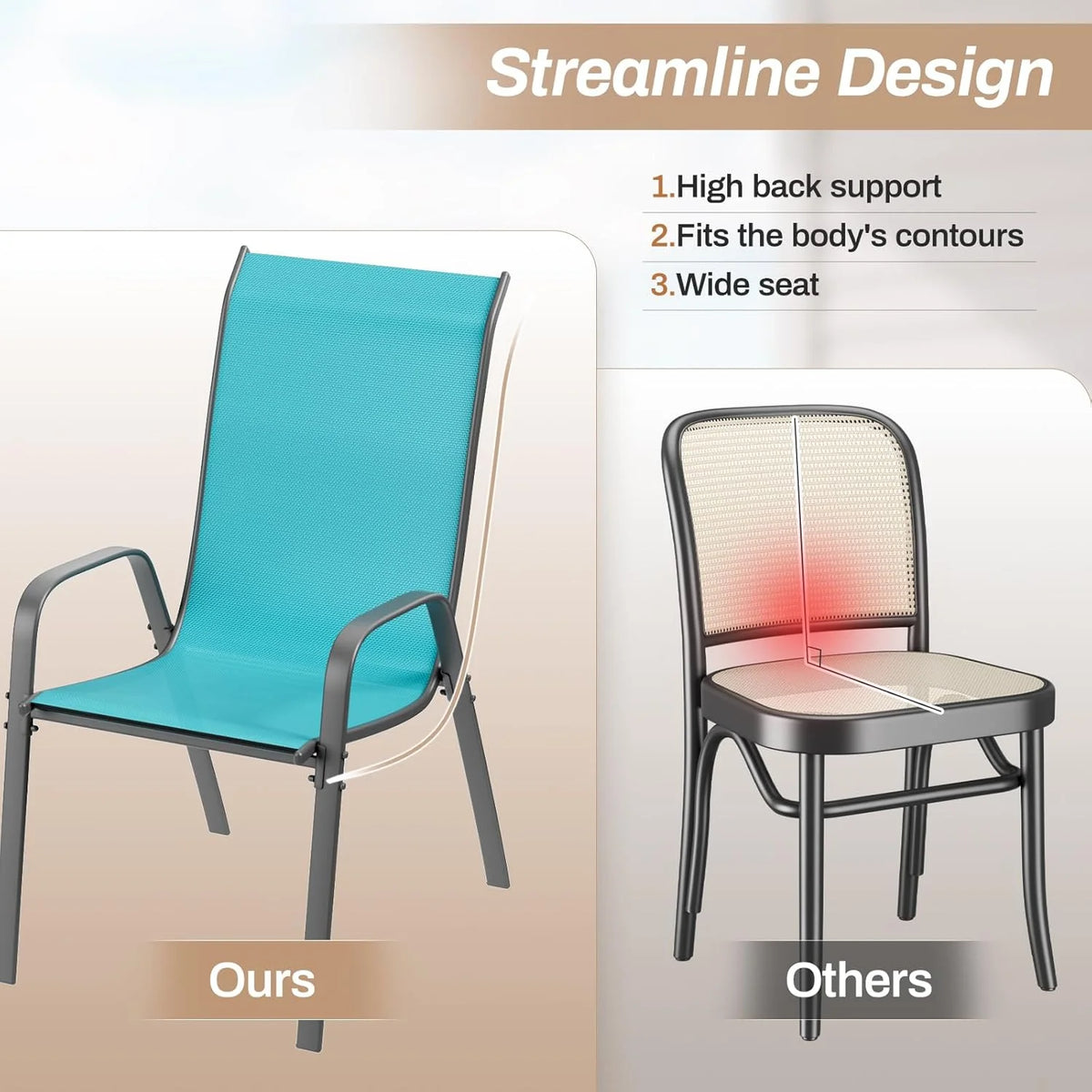 Pirecart Set of 4 Patio Dining Chairs, Textilene Outdoor Stacking Chairs for Poolside, Backyard, Garden