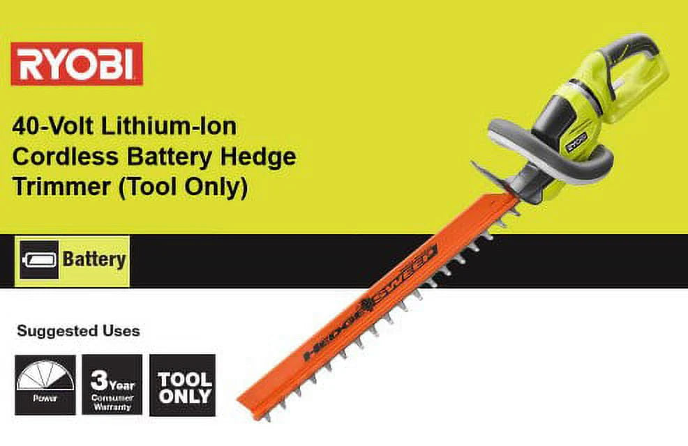 Ryobi 24 in. 40-Volt Lithium-Ion Cordless Battery Hedge Trimmer (Tool Only)
