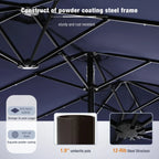 Summit Living 15 FT Double-Sided Solar Patio Umbrella with Base Large Outdoor Umbrella with LED Solar Lights - Haze Blue