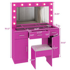 Ktaxon Large Makeup Vanity, Vanity Table Set w/ Visible Glass Top w/ Charging Station, White