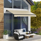 Outsunny 12' x 10' Retractable Awning, Patio Awning Sunshade Shelter with Manual Crank Handle, 280gsm UV Resistant Fabric and Aluminum Frame for Deck, Balcony, Yard, Beige and White On-Site
