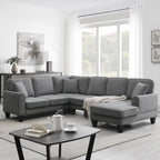 Harper & Bright Designs Modular Sectional Sofa with Ottoman Couch L Shape Corner Sofa Sets 7 Seats Fabric Couch for Living Room, Black, 112 * 87 inch