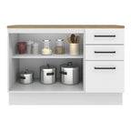 Madesa Hazel Kitchen Storage Buffet Base Cabinet with Adjustable Feet 47 Inch Engineered Wood Slab Doors Painted Finish Floor Mount Removable Plinth - White