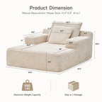65" Corduroy Cloud Sleeper Chaise Lounge Chair, No Assembly Sofa Bed with Pillows, Beige