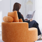 Fumahaus Upholstered Swivel Accent Chair, Oversized Comfy Round Sofa Chair with Two Pillows, Leisure Sofa Chair for Living Room Bedroom, Beige