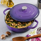 Crock-Pot Artisan 2 Piece 5 Quart Enameled Cast Iron Braiser with Lid in Lavender