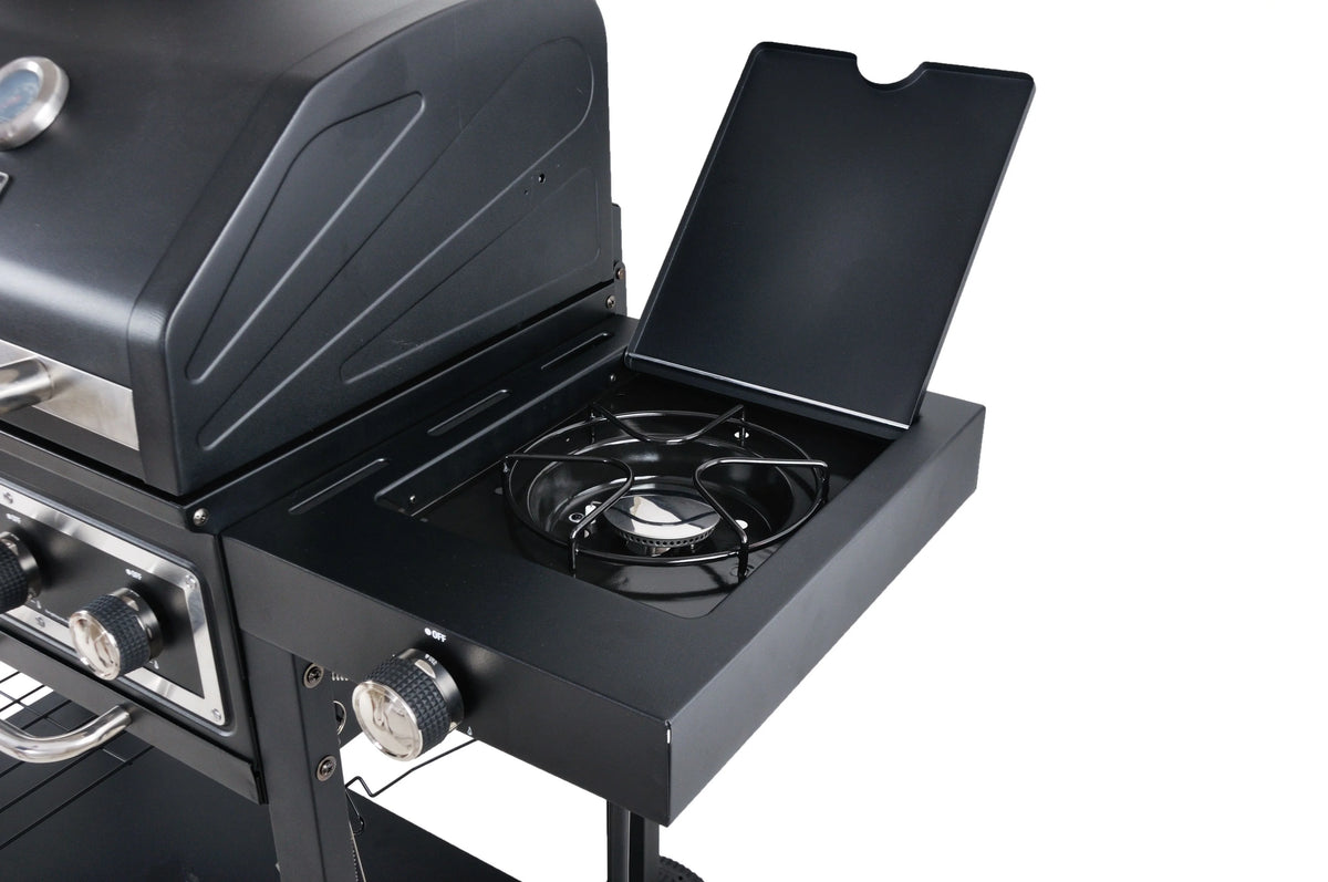 Dual Fuel Gas & Charcoal Combo Grill, Black with Stainless