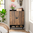 Tribesigns Shoe Cabinet with Doors, 7-Tier Shoe Storage Cabinet with Adjustable Shelves, Wood Grain Shoes Rack Shoe Organizer