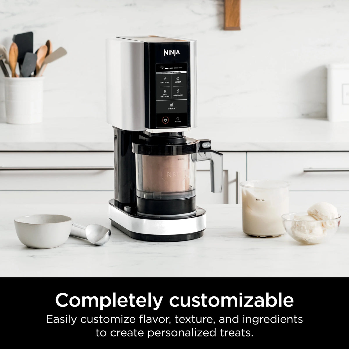Ninja CREAMi Ice Cream Maker, for Gelato, Mix-ins, Milkshakes, Sorbet, Smoothie Bowls & More, 5 One-Touch Programs, with (2) 16 oz Pint Containers & Lids, Perfect for Kids, White, NC300WH