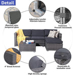 Patiorama 5-Piece Patio Furniture Set, Outdoor Sectional Conversation Set, All-Weather Grey PE Wicker with Light Grey Cushions, Backyard Porch Garden
