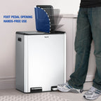 Tzumi Dual-Compartment Recycling Bin Stainless Steel Trash Can for Kitchen, 16 Gallon Total