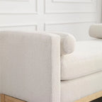 End of Bed Bench, 53.5" Boucle Fabric Upholstered Entryway Bench with Wood Legs & Bolster Pillows, Rolled Arm Cushioned Ottoman Foot Rest Long Stool Window Extra Seating for Bedroom, Ivory